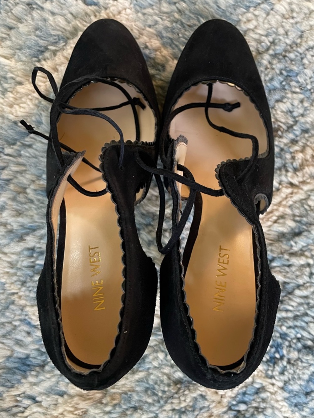 Nine West Hypatia Black Suede Scalloped Lace-Up Mary Jane Heels - Size 8 - Picture 6 of 6